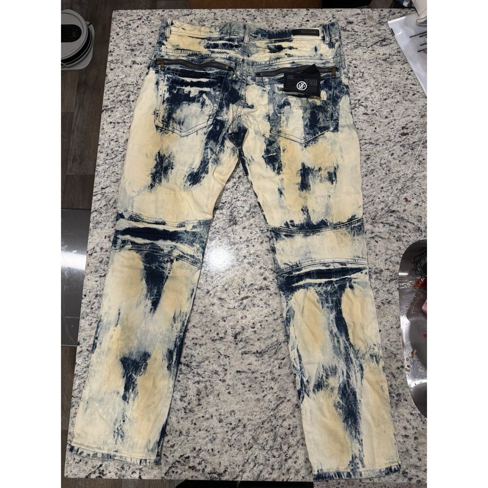 Dstakt Denim Men’s Moto Jeans Bleached Tie Dye Zipper Biker Pants Size 36x32 - Picture 5 of 5